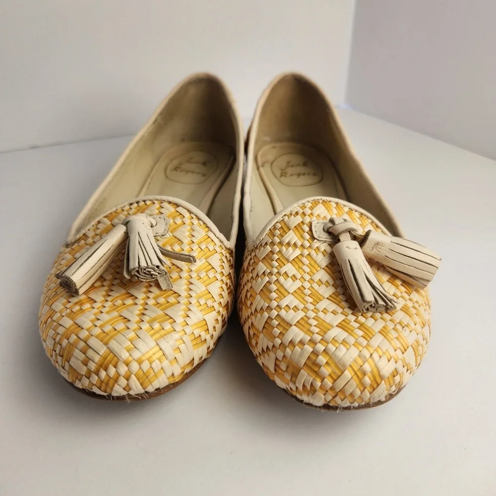Jack Rogers Worth II Women's Flats Gold Raffia Shoes Size‎ 6M